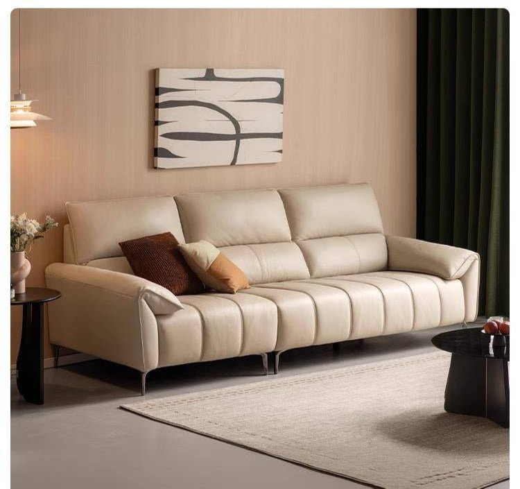 Genuine Leather Cream Sofa, Piano Key Design