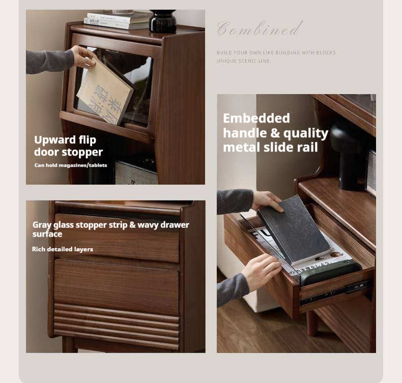 Black Walnut Solid Wood Side Cabinet with Light Luxury Finish, Sideboard