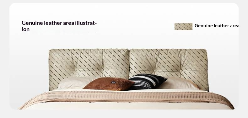 Black Walnut Solid Wood Bed with Top Genuine Leather Upholstery and Nordic High Headboard