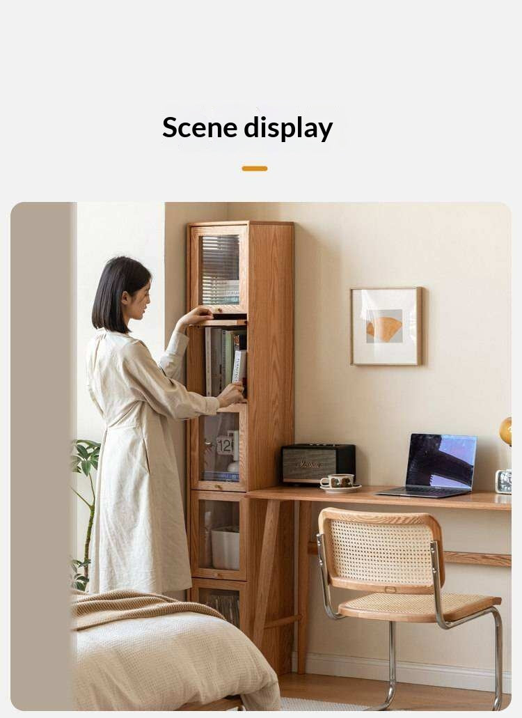 Oak Solid Wood Bookcase Corner Glass Flip Door