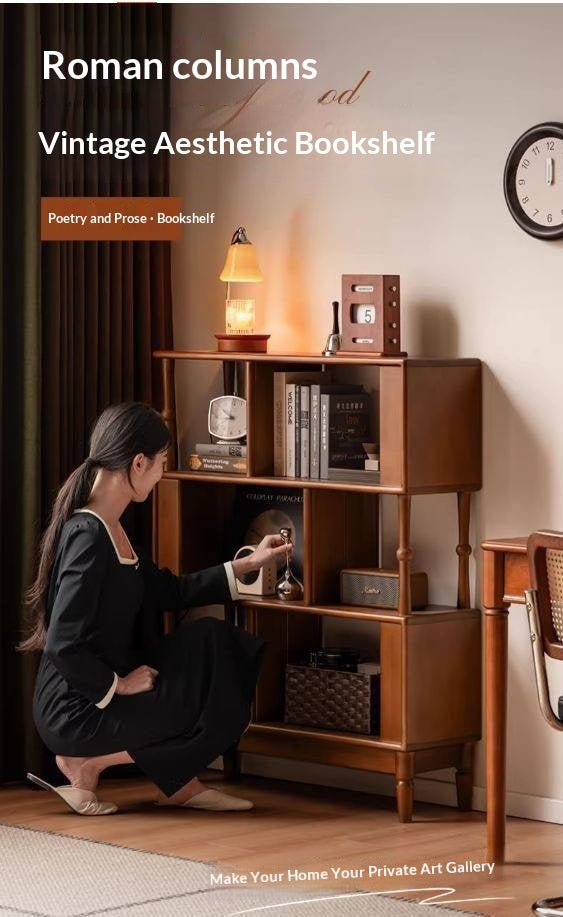 Poplar Solid Wood French Retro Bookshelf with Display Shelf