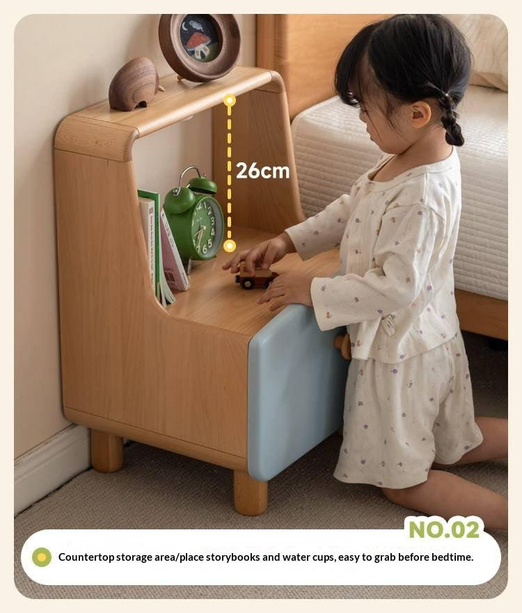 Beech Solid Wood Kids Nightstand Built-in Night Light