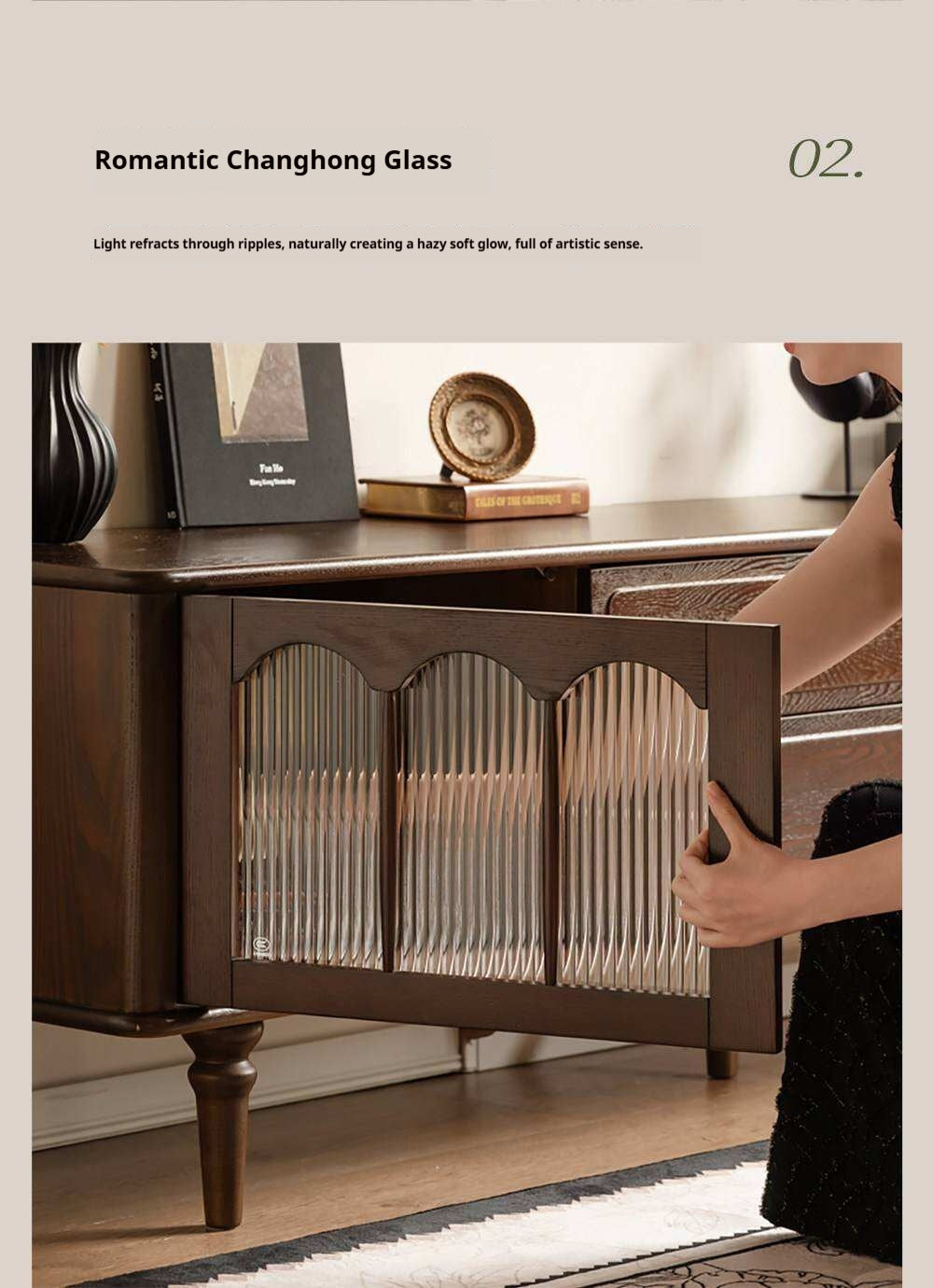 Ash Solid Wood TV Stand with American Retro Design and Tall Storage Cabinet