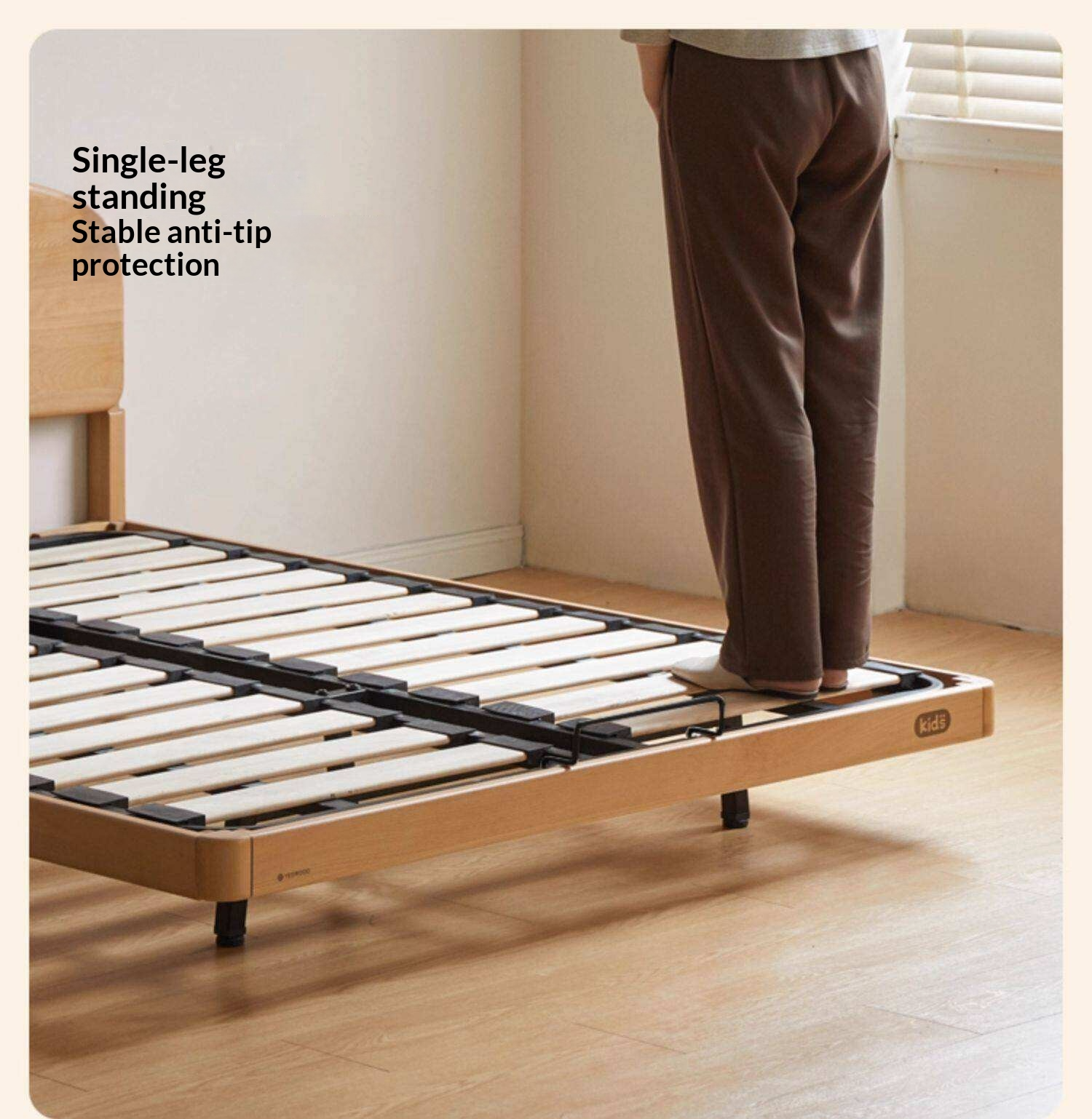 Beech Solid Wood Kids Platform Bed with Rounded Headboard