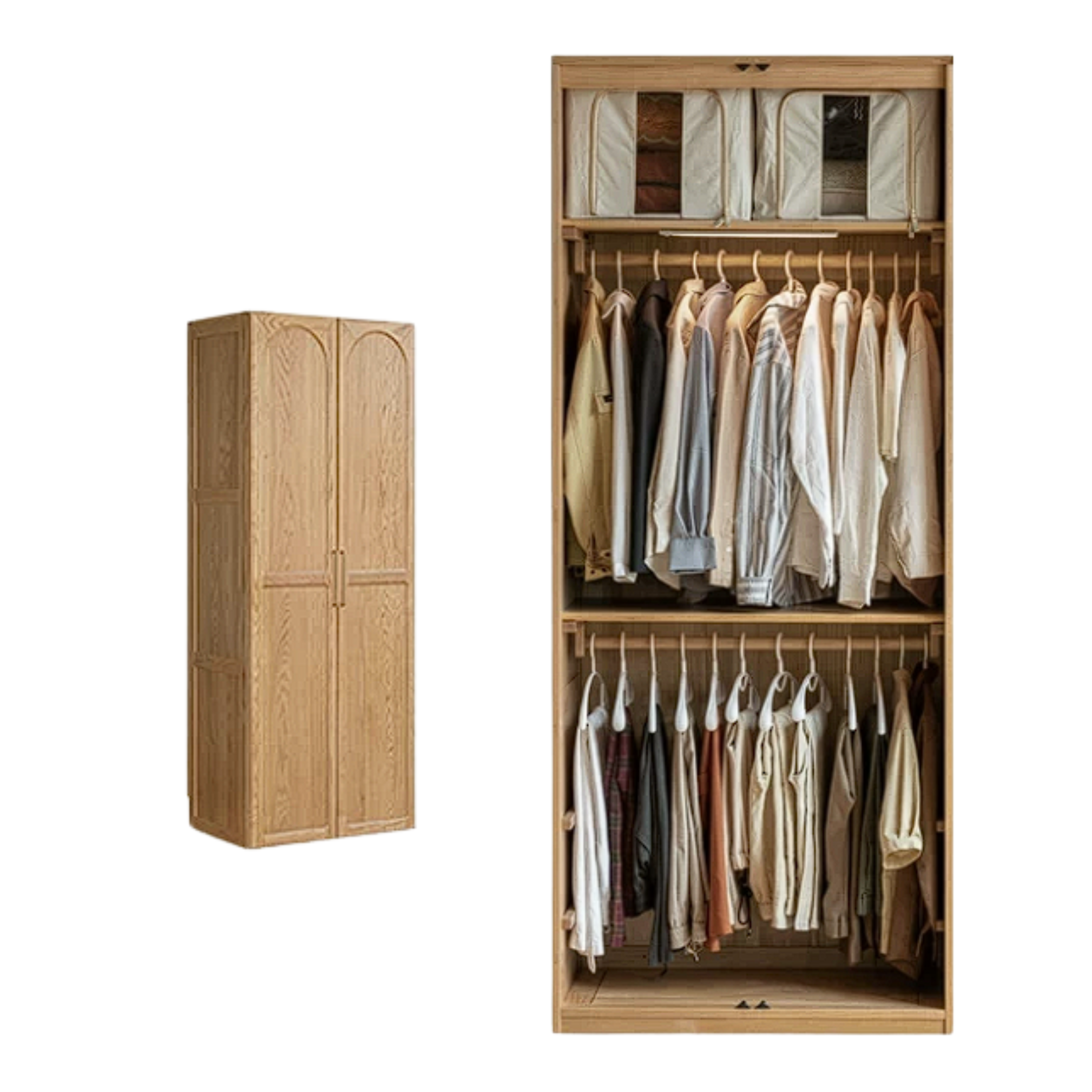 Oak Solid Wood Rattan Door Floor Wardrobe