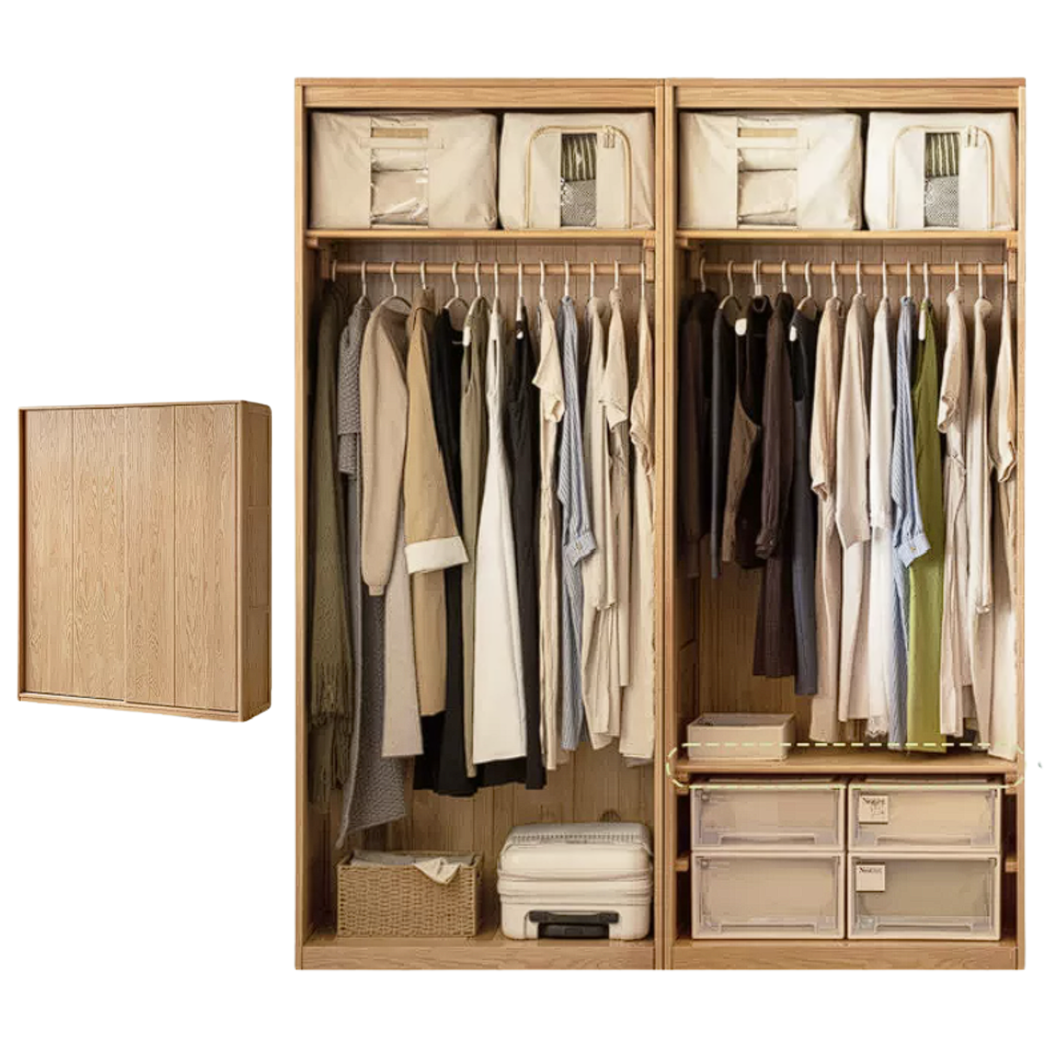 Oak, Ash Solid Wood Wardrobe With Sliding Doors