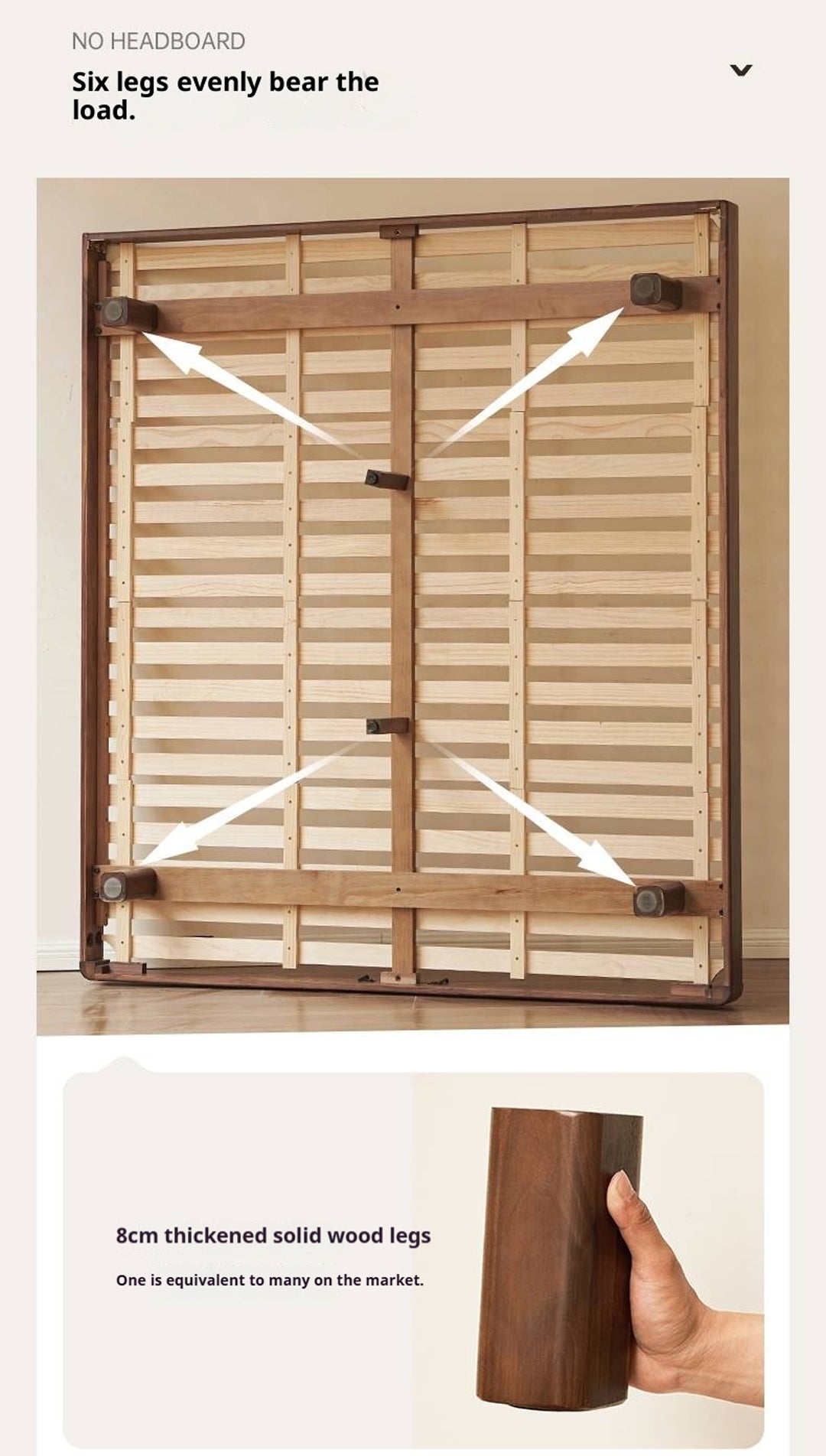 Black Walnut Solid Wood Platform Bed, Headboard-Free Bed