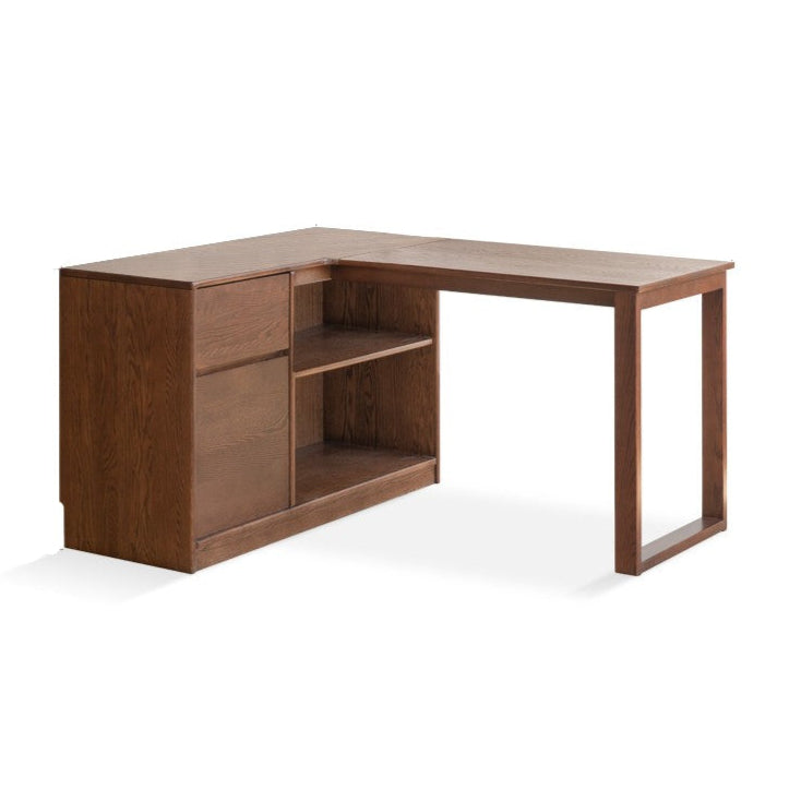 Oak Solid Wood Desk Bookshelf Integrated Corner Table