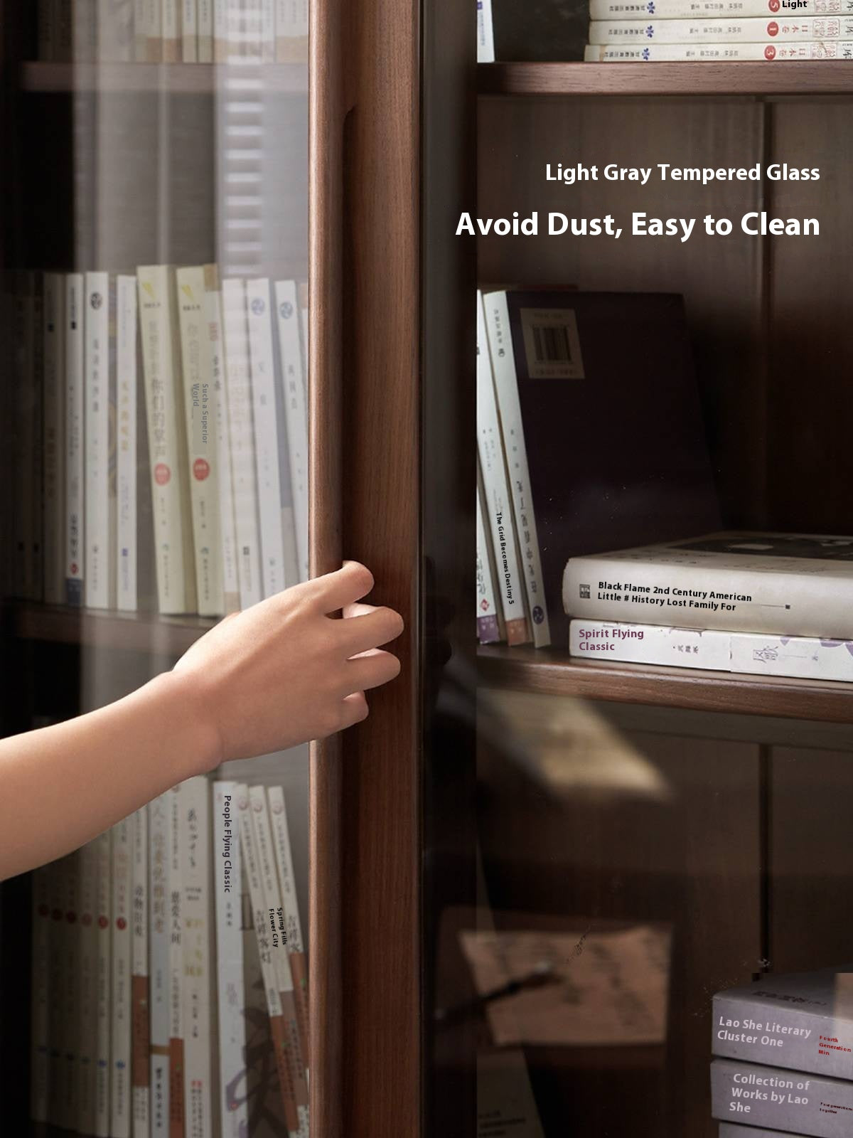 Black Walnut, Oak Solid Wood Nordic Bookcase with Glass Door