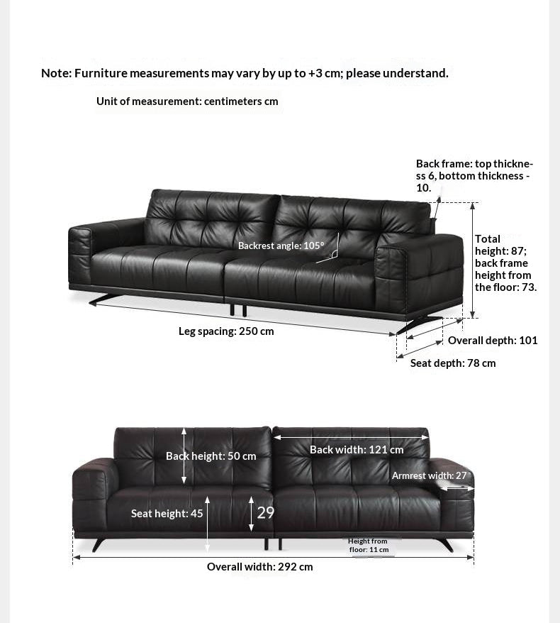 Genuine Leather Biscuit Tufted Sofa with Track Arms