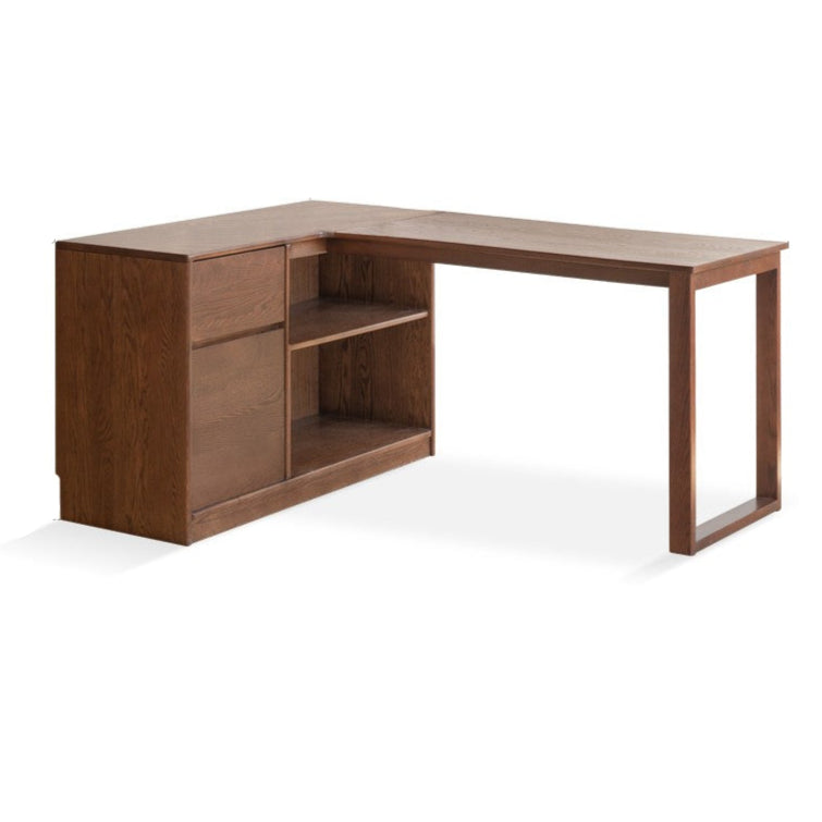 Oak solid wood desk bookshelf integrated corner table