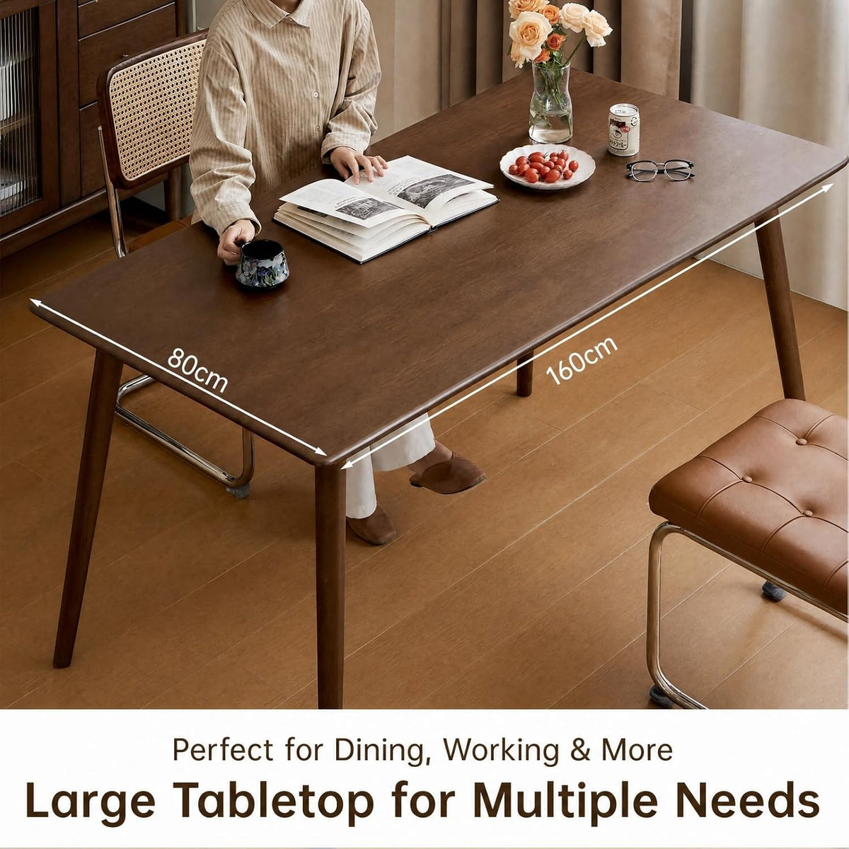 Oak Solid Wood, Rubberwood Modern Rectangular Dining Table