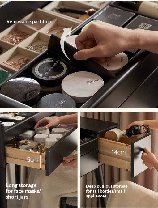 Solid RubberWood Black Vanity Table Mirror LED Touch