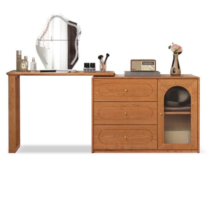 Cherry Solid Wood Retractable French Retro Dressing Table