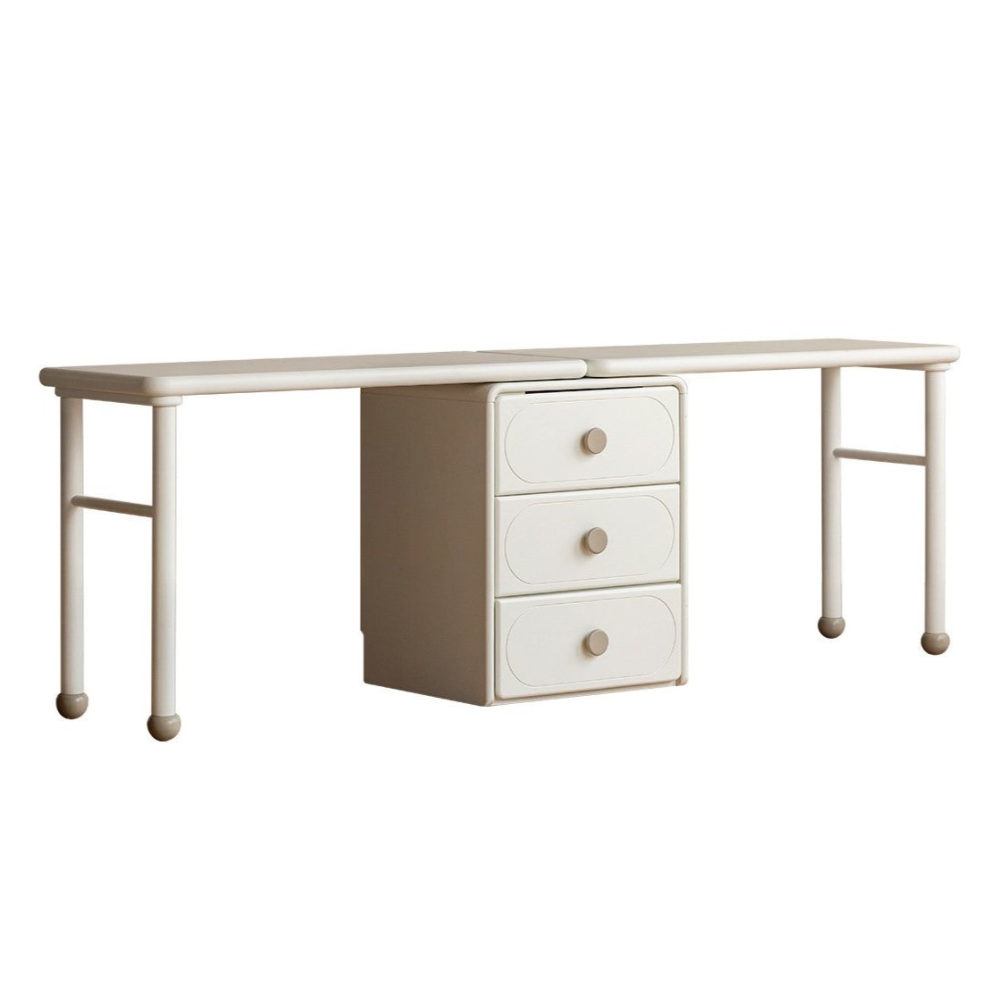 Poplar Solid Wood Cream Style Retractable Children's Double Desk