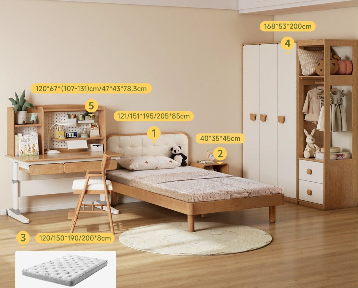 Beech Solid Wood Children's Bed Montessori Furniture Combination Set