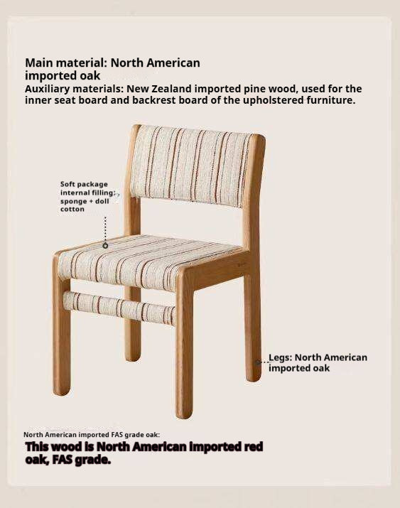 4 pcs Oak Solid Wood Dining Chair with Upholstered Seat, French Style