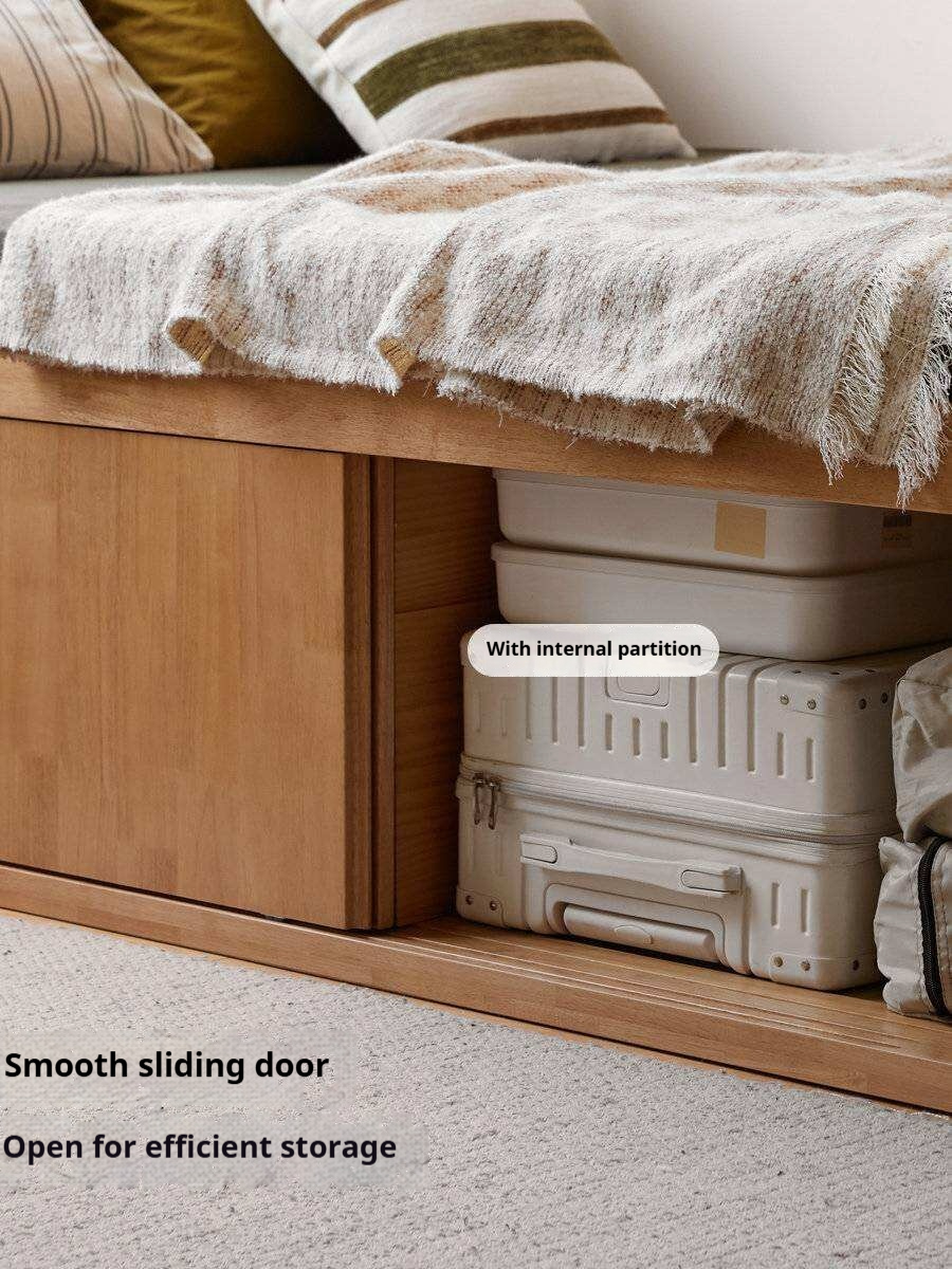 Rubberwood Solid Wood Low Platform Storage Bed with Side Drawers