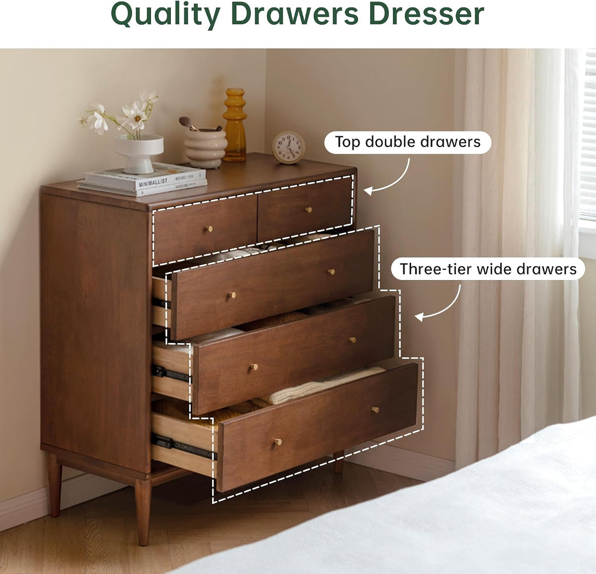Oak Solid Wood, Rubber Wood Chest of Drawers