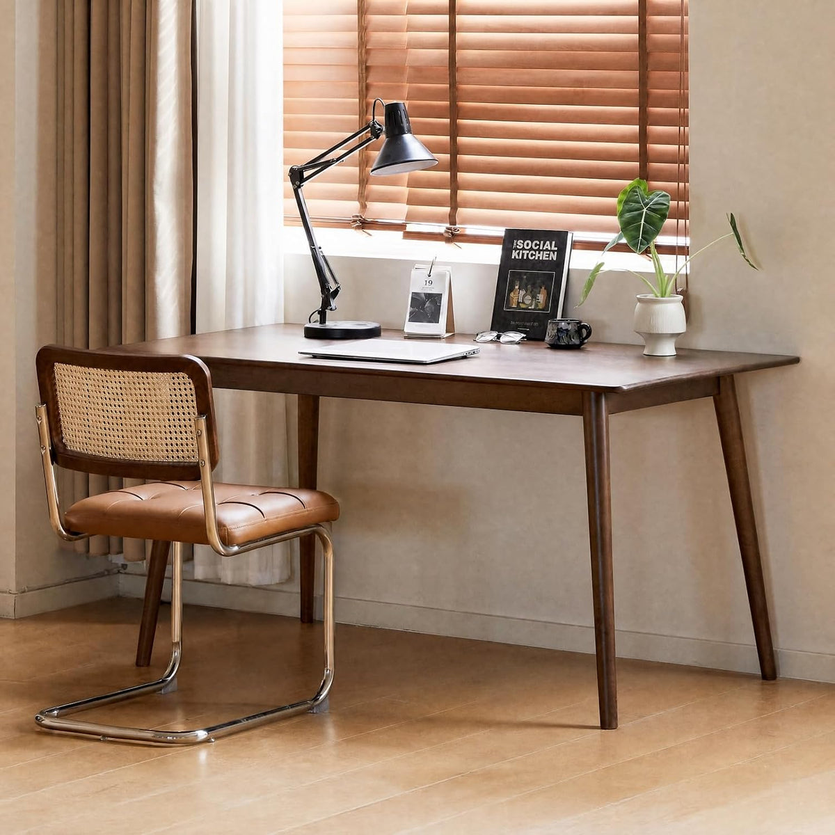 Oak Solid Wood, Rubberwood Modern Rectangular Dining Table