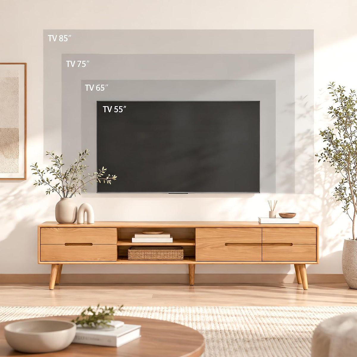 Oak Solid Wood TV Stand Sliding Door