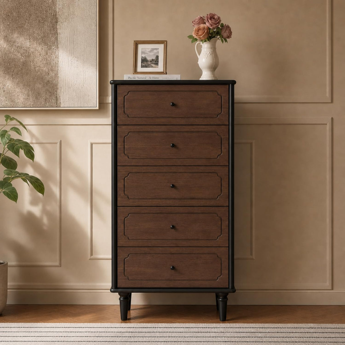Ash, Rubberwood Solid Wood French Retro Chest of Drawers