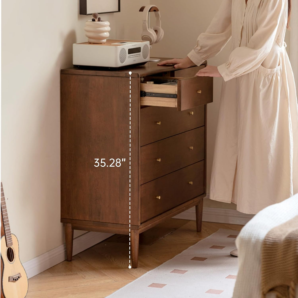 Oak Solid Wood, Rubber Wood Chest of Drawers