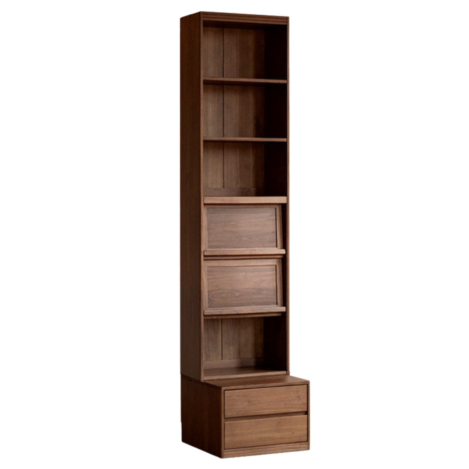 Black Walnut, Sandalwood Solid Wood Light Luxury Combined Bookshelf With Seat