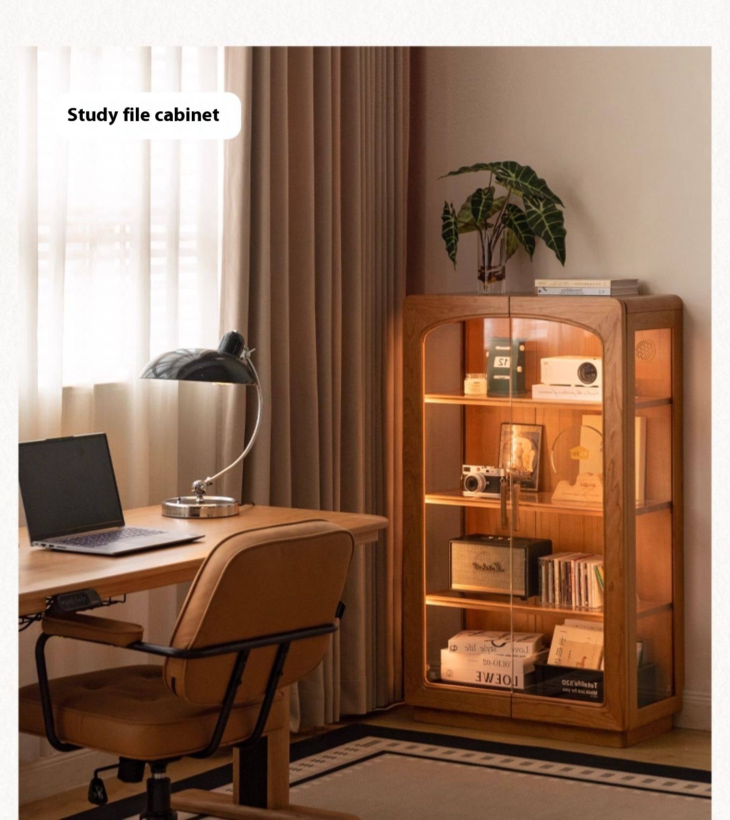 Cherry Solid Wood Retro Style With Light Side Cabinet