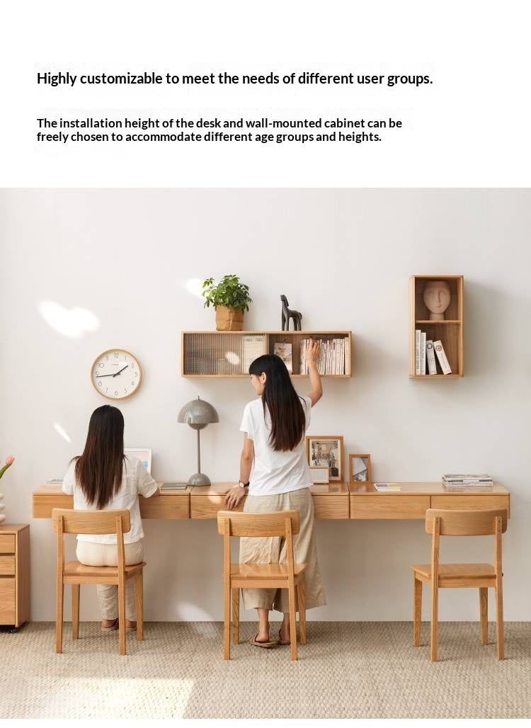 Oak Solid Wood Desk Cabinet with Drawers