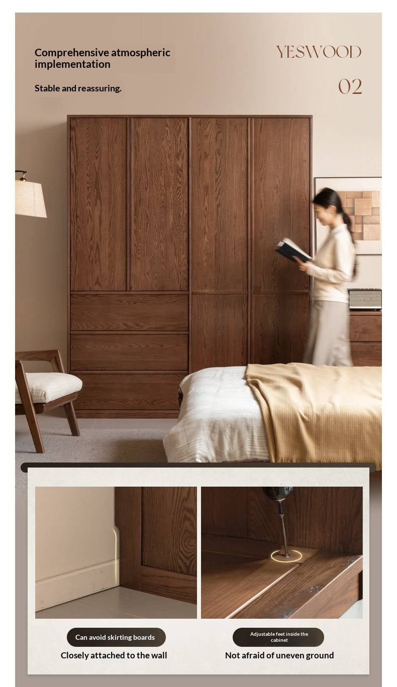 Oak Solid Wood Wardrobe with Modern Minimalist Design