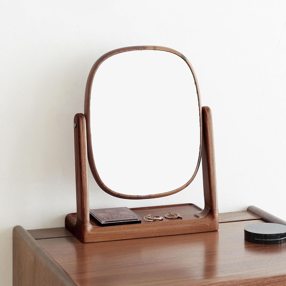Black Walnut Solid Wood Vanity Makeup Mirror Tabletop
