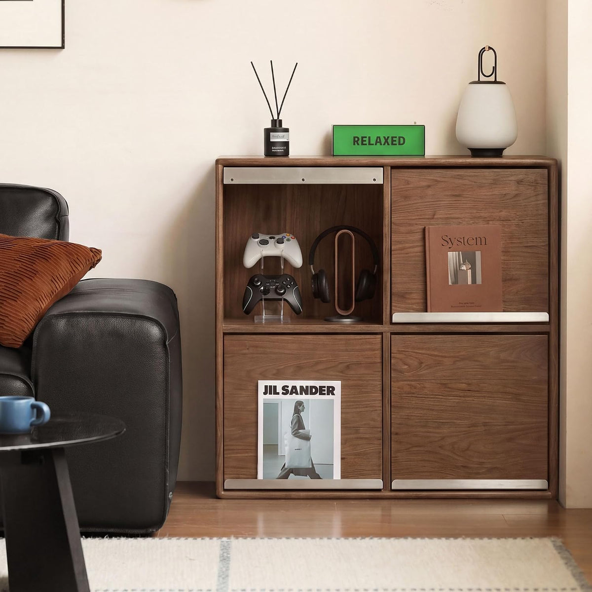 Oak Solid Wood Modular Grid Cabinet with Flip Doors