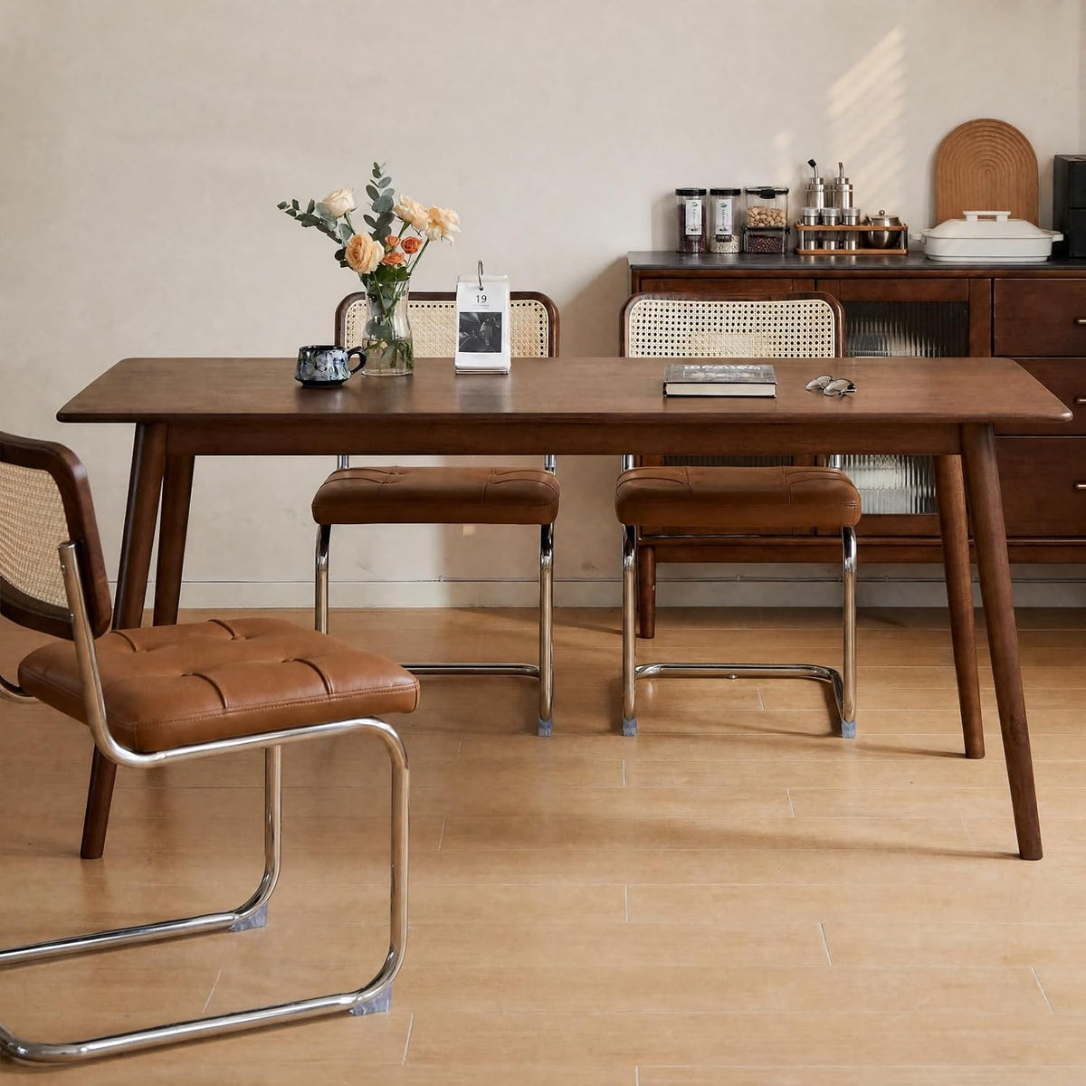 Oak Solid Wood, Rubberwood Modern Rectangular Dining Table