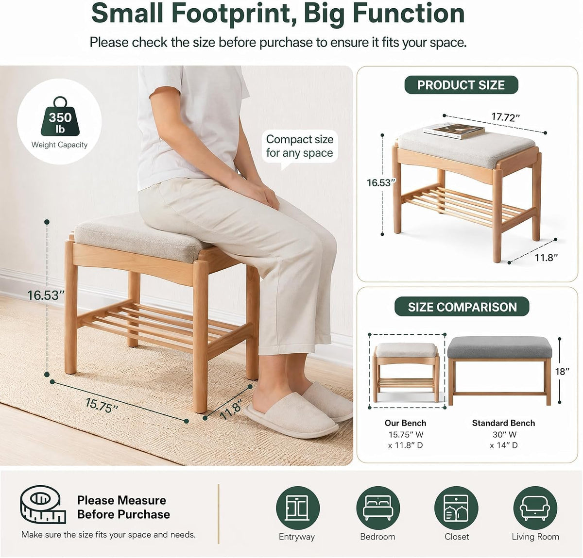 Beech, Oak Solid Wood Shoe Changing Stool