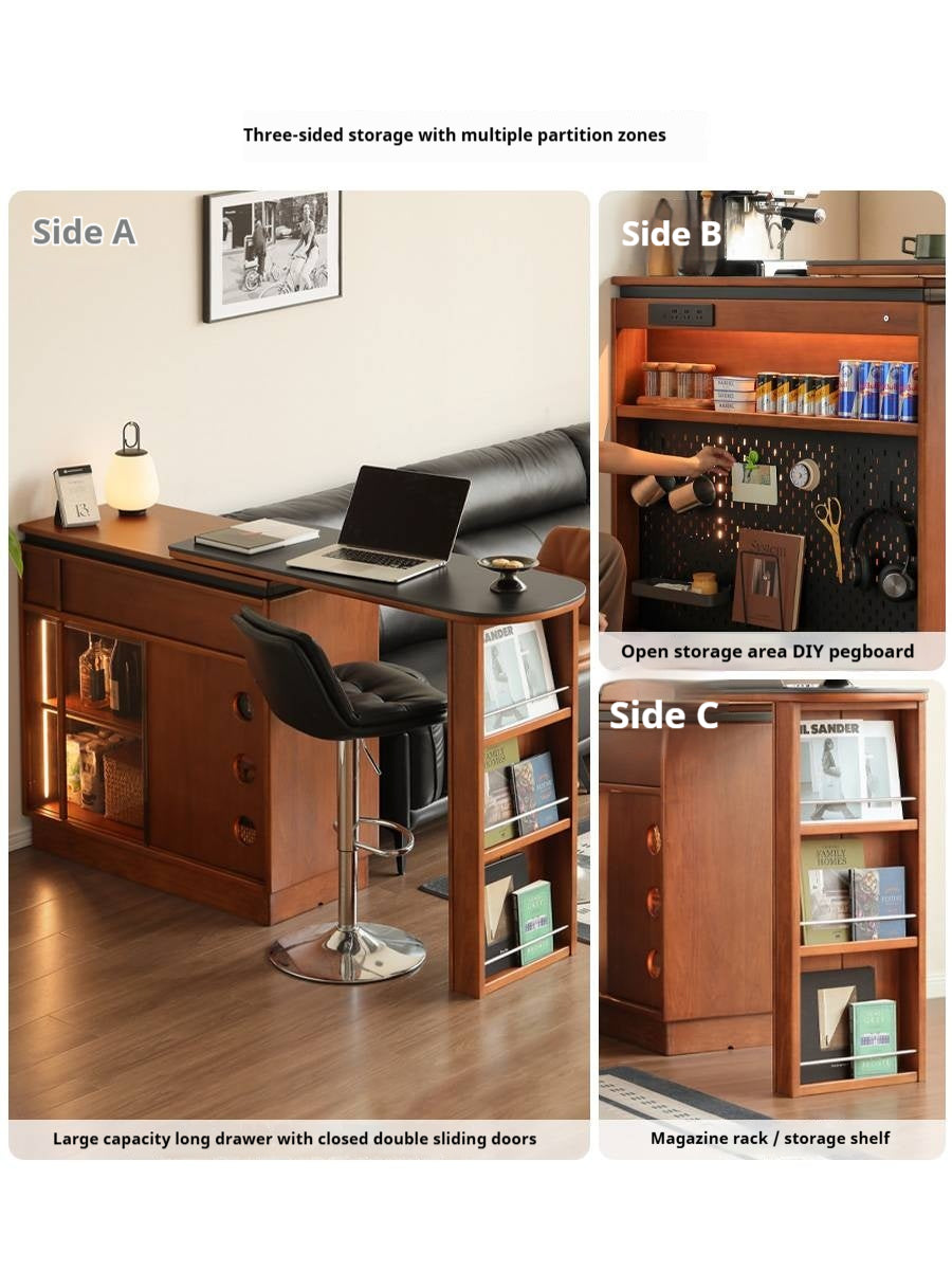 Tulipwood Solid Wood Vintage Style Stone Slab Bar Table