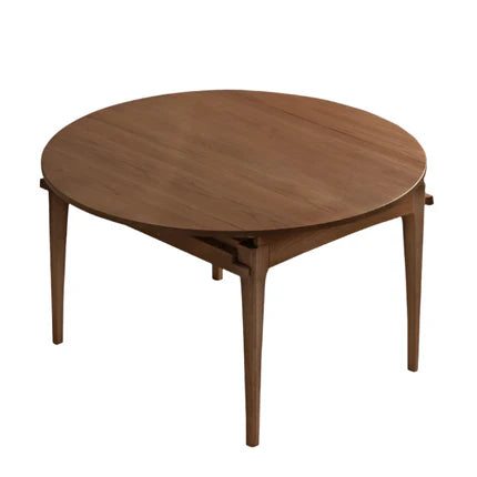Oak Solid Wood, Solid Rubberwood Folding Round Retractable Dining Table