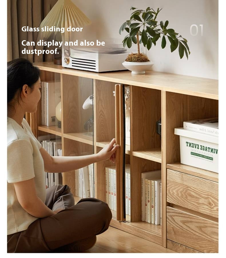 Ash Solid Wood Bookcase Storage Cabinet
