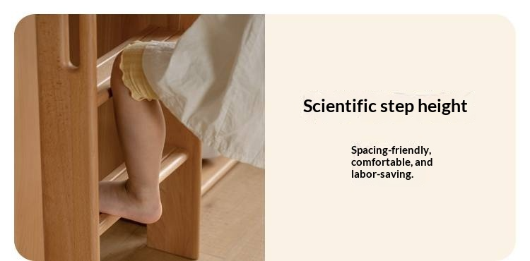 Beech Solid Wood Children's Soft Backrest Storage Loft Bed with Night Light