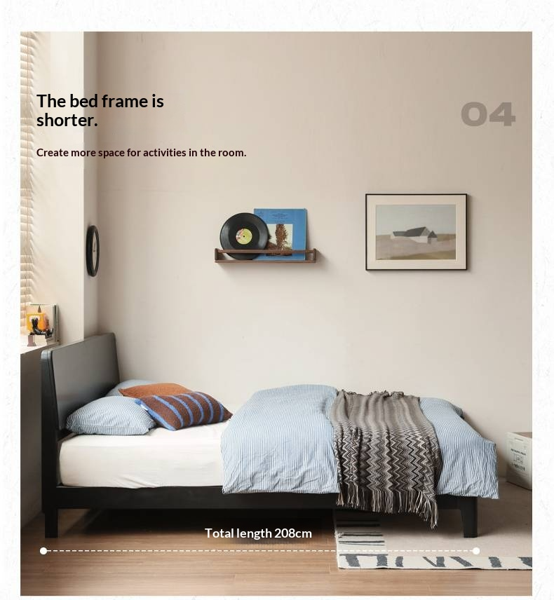 Rubberwood, Poplar Solid Wood Bed in Black — Modern Casual Edge Design