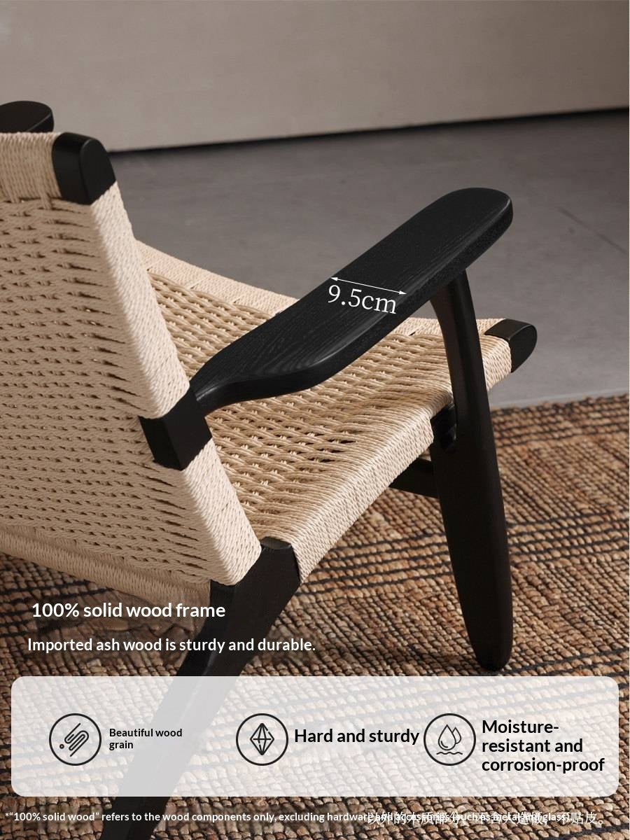 Ash Solid Wood Woven Rope Lounge Chair with Backrest