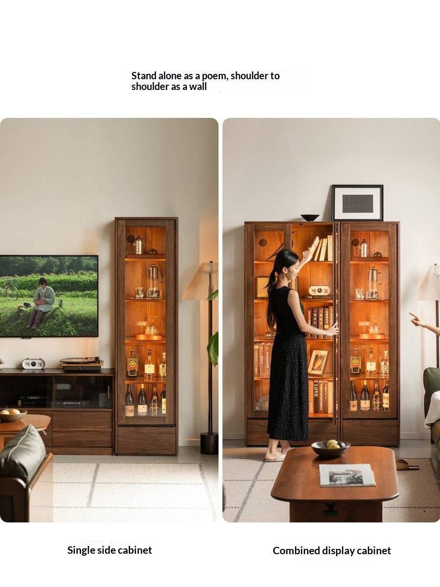 Black Walnut, Ash Solid Wood Modern Study Glass Bookcase