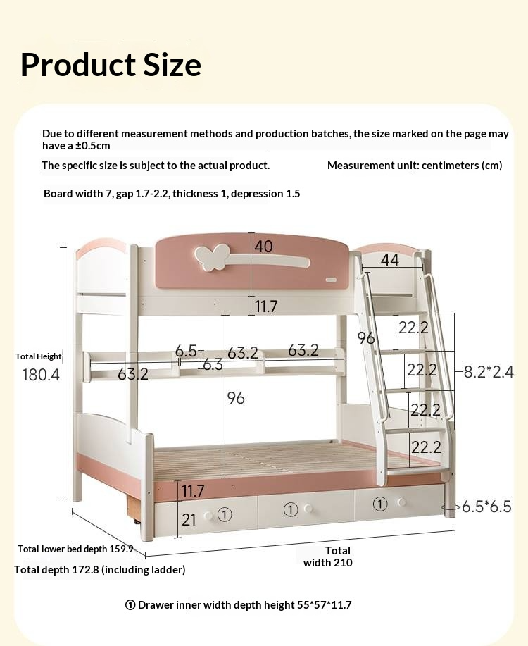 Rubberwood Solid Wood Children's Princess Storage Bunk Bed