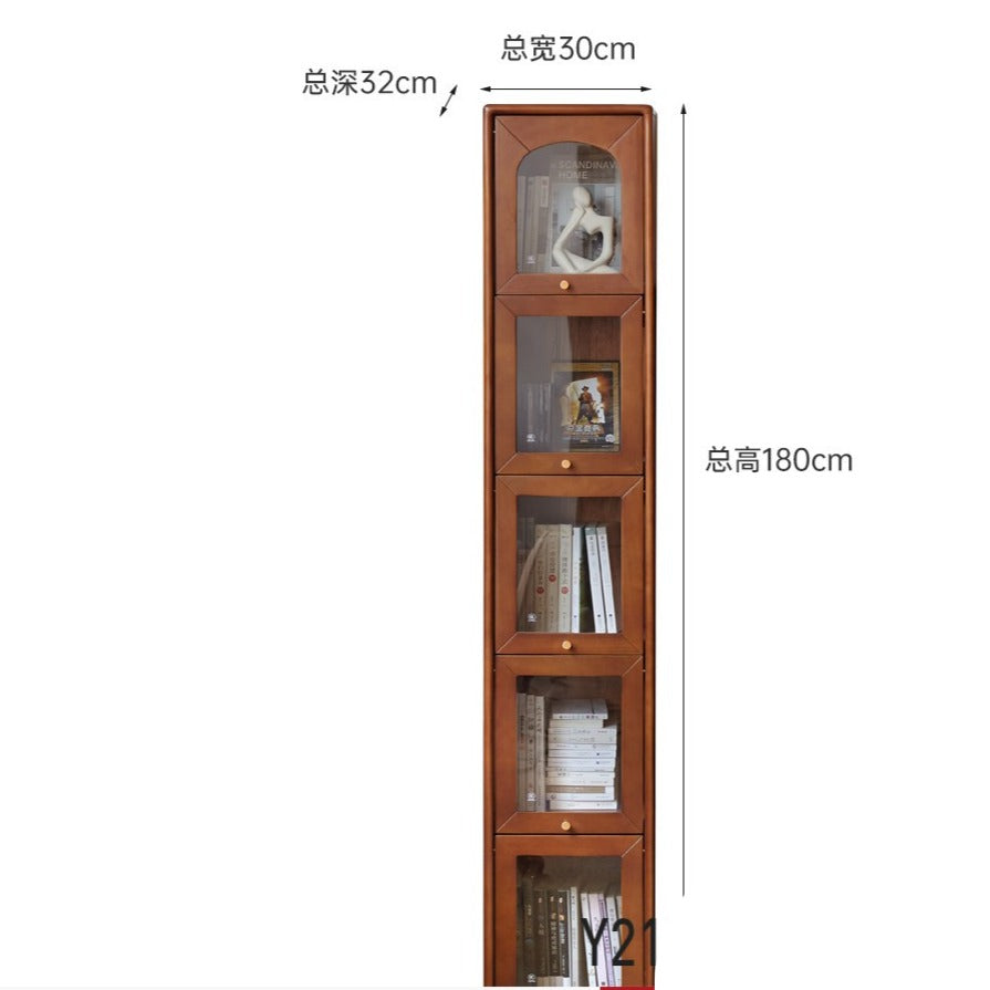 Poplar solid wood French retro glass flip door bookcase