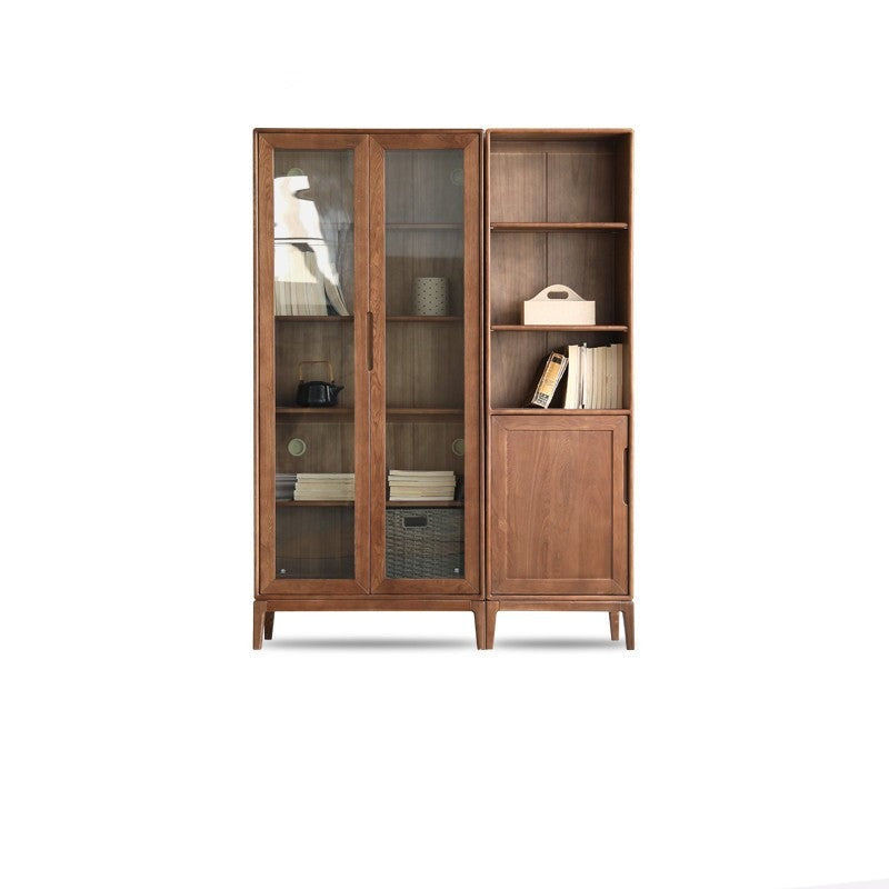 North American black walnut, Ash solid wood combination cdust-proof glass door wall floor-to-ceiling bookshelf<