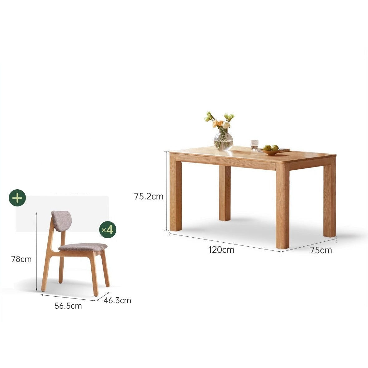 Oak Solid Wood Rectangular Dining Table, One Table and Four Chairs
