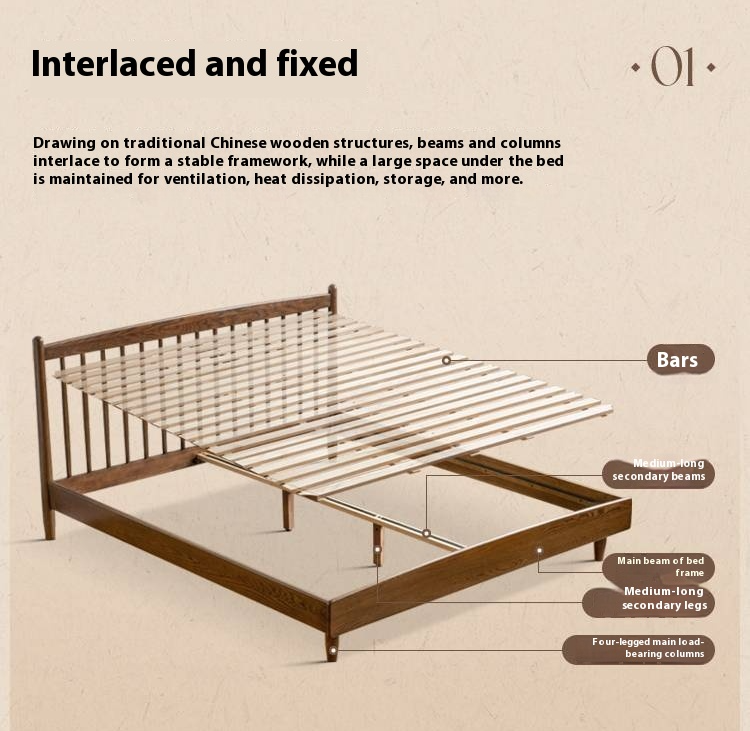 Oak Solid Wood Modern Simple Bed