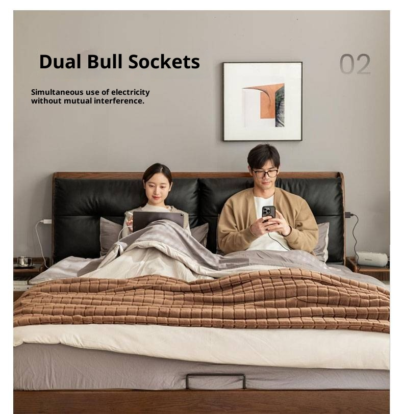 Oak Solid Wood Luxury Genuine Leather Box Bed