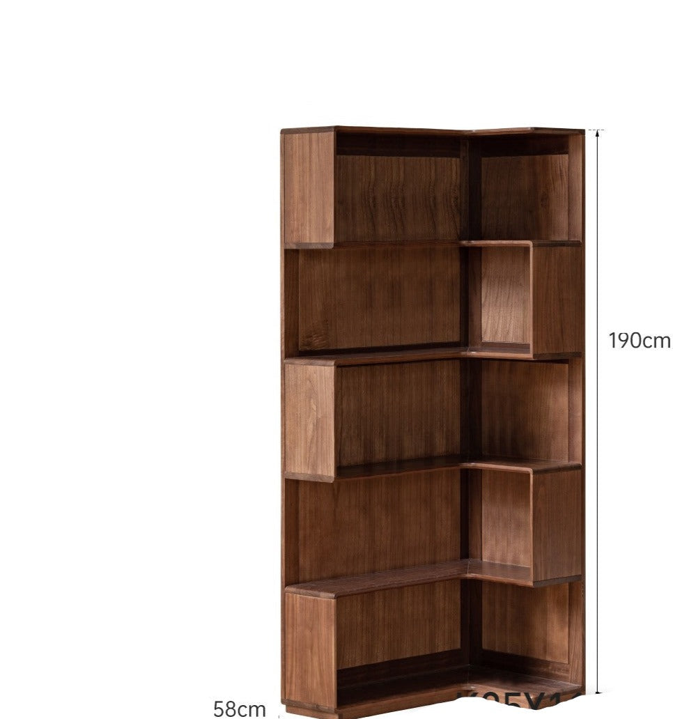 Black walnut solid wood corner storage bookcase<