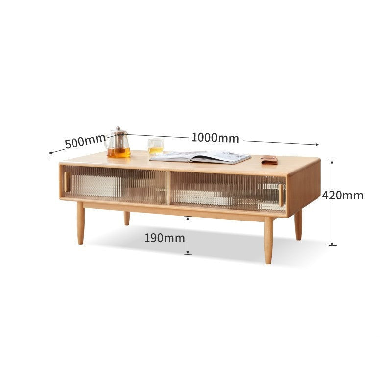 Beech solid wood glass sliding door coffee table"